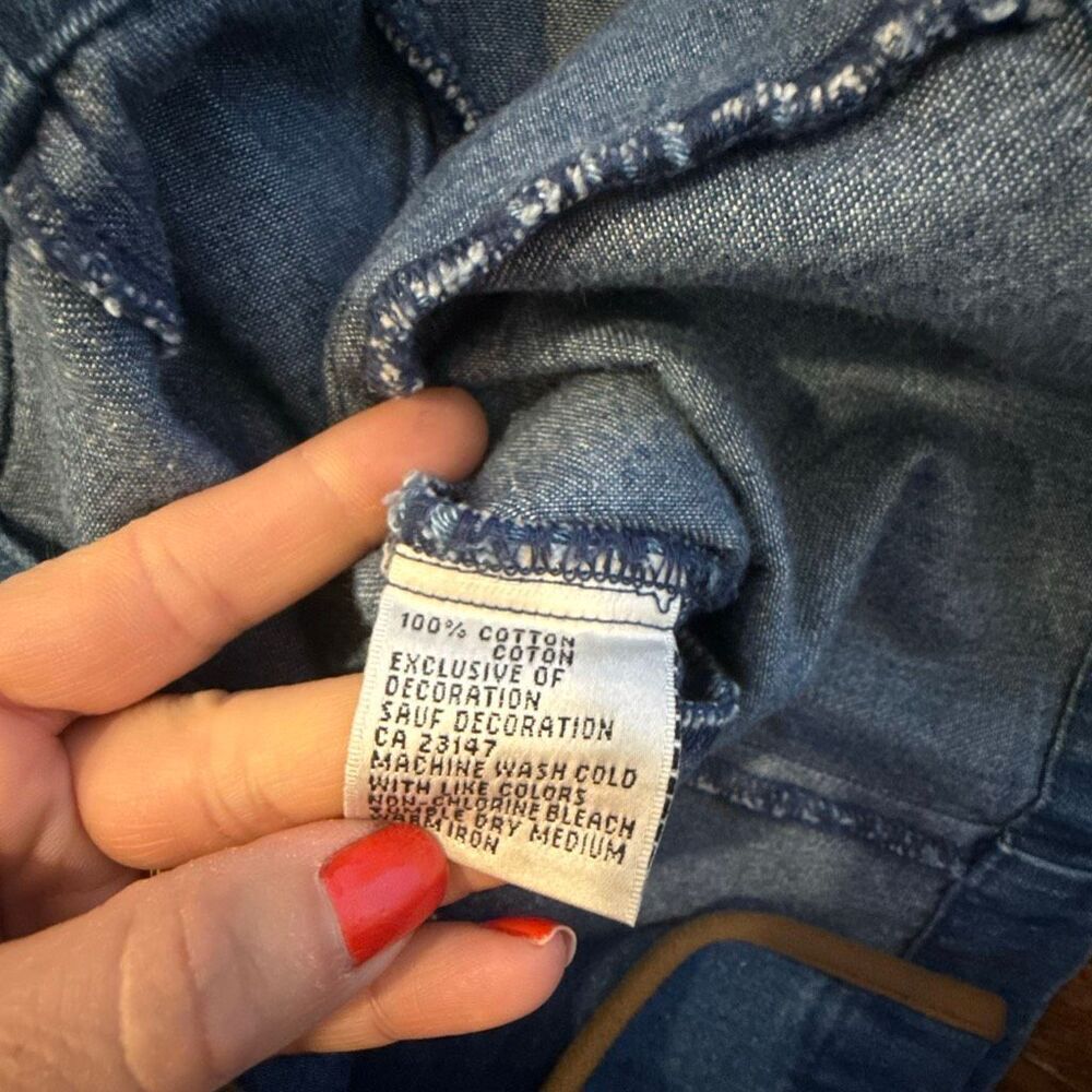 Talbots vintage denim faux suede trim Nehru collar shacket size small petite - Picture 9 of 11
